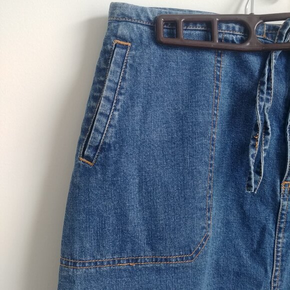 Cherokee 98% cotton denim blue jean skirt tie waist front slit pockets 10 - Picture 2 of 12